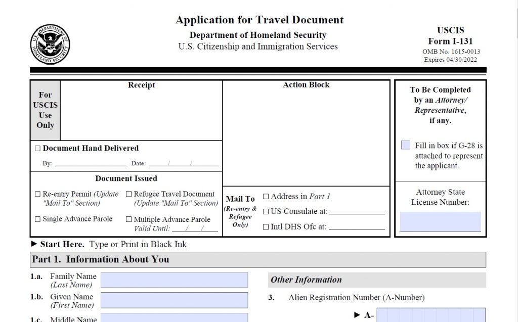Form I-131 Application for Travel Document