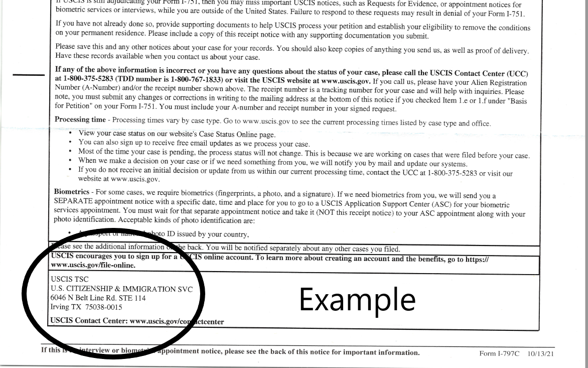 USCIS service center example